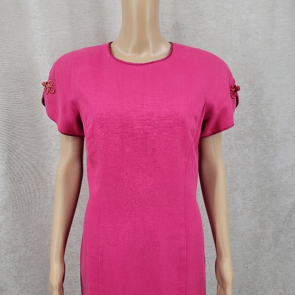 Adrianna Papell Vintage Linen Blend Short Tuplip Sleeve Sheath Dress - Picture 4 of 15